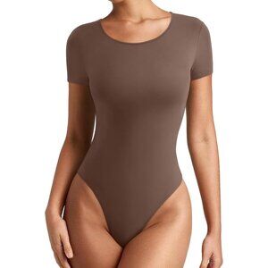 Women's Shaved Chocolate Fashion Body Suits T-Shirt Short Sleeve Round Neck Tops
